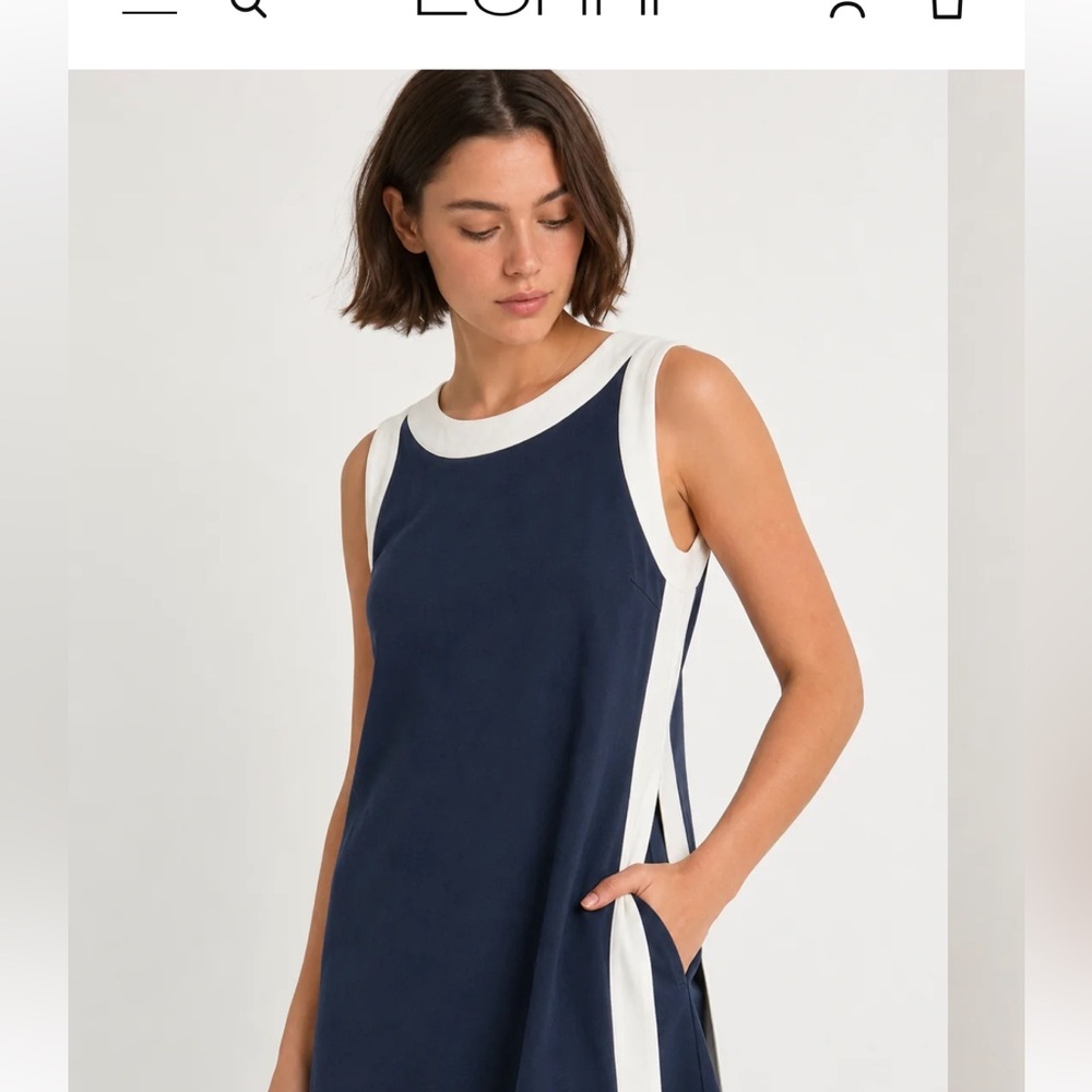 Navy and White Sleeveless Swim Cover-Up Dress